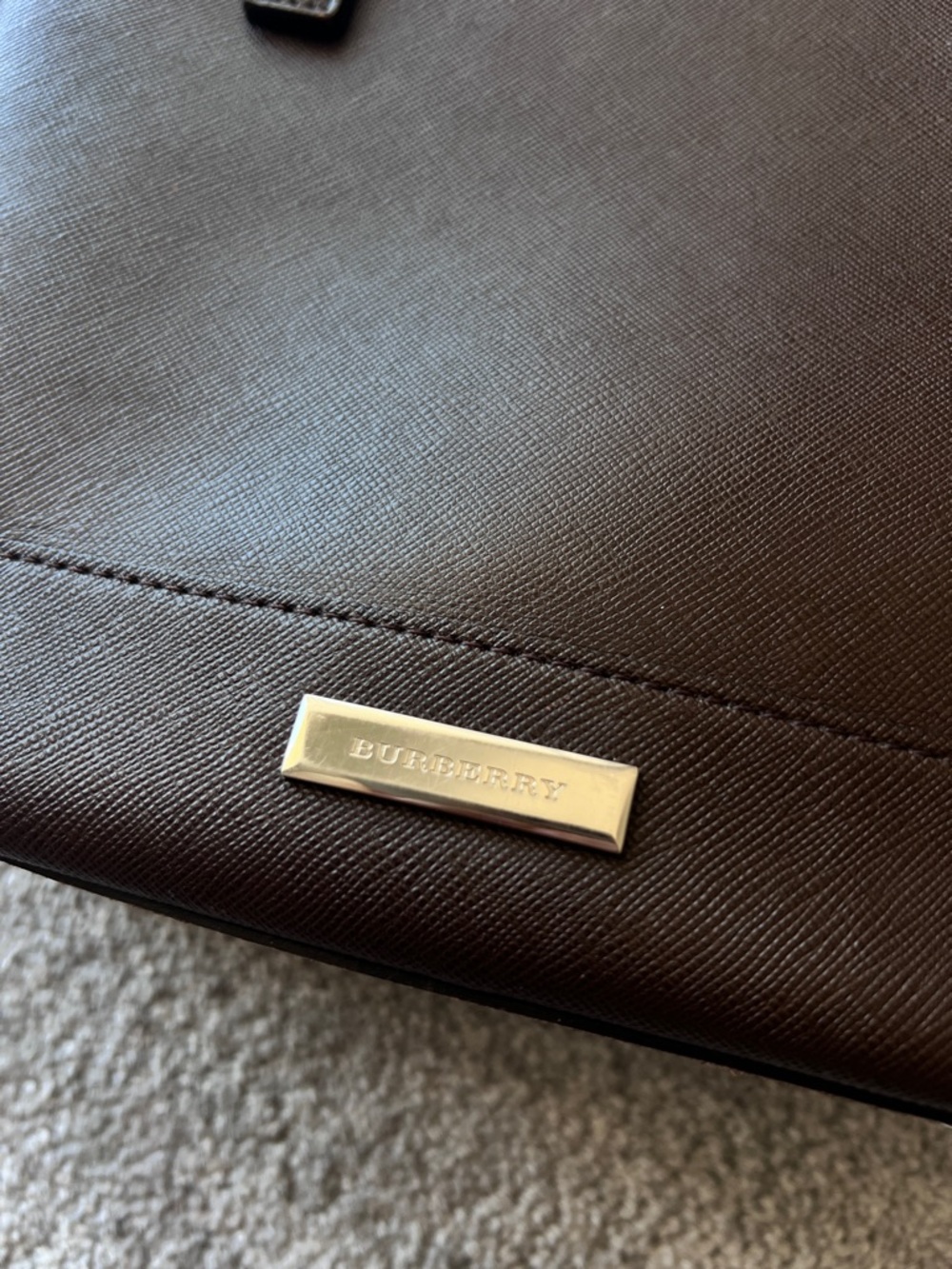 SALE! Burberry Nova Check Saffiano Leather Trapeze Tote Bag Dark Brown dust bag - Picture 8 of 15